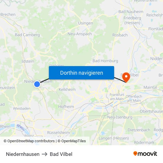 Niedernhausen to Bad Vilbel map
