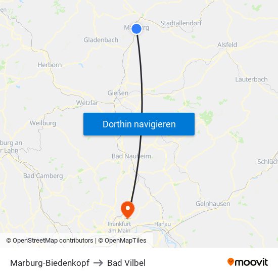 Marburg-Biedenkopf to Bad Vilbel map