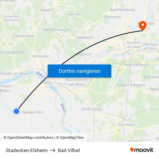 Stadecken-Elsheim to Bad Vilbel map