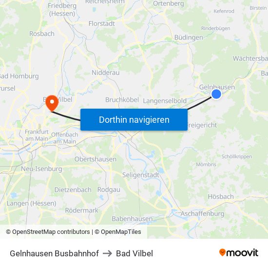 Gelnhausen Busbahnhof to Bad Vilbel map