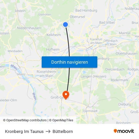 Kronberg Im Taunus to Büttelborn map
