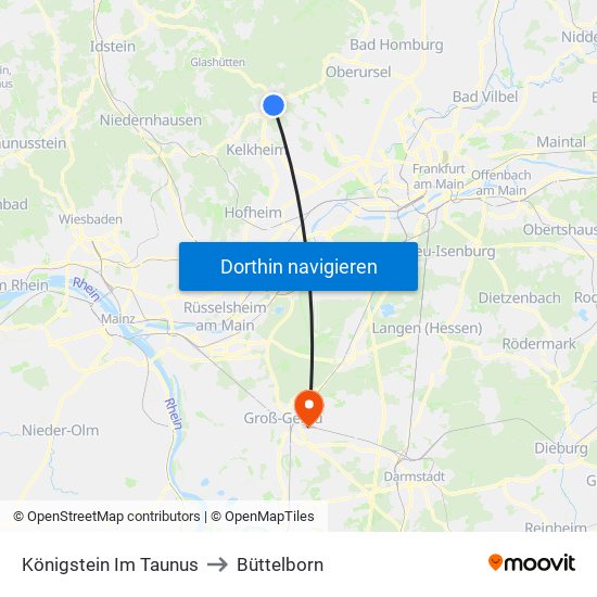 Königstein Im Taunus to Büttelborn map