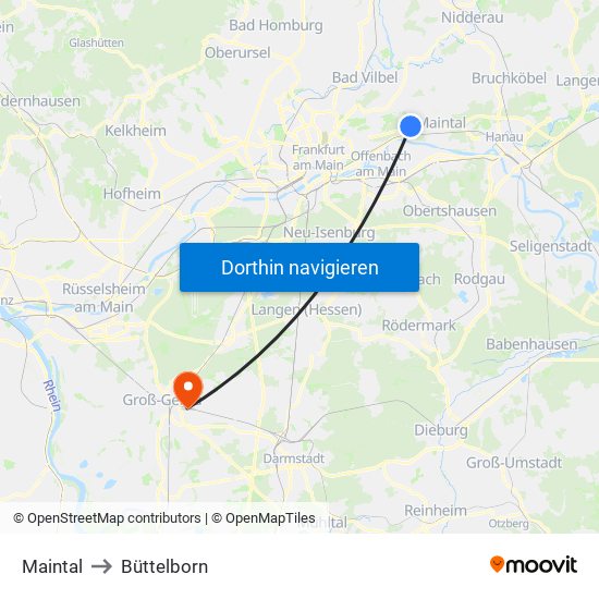 Maintal to Büttelborn map