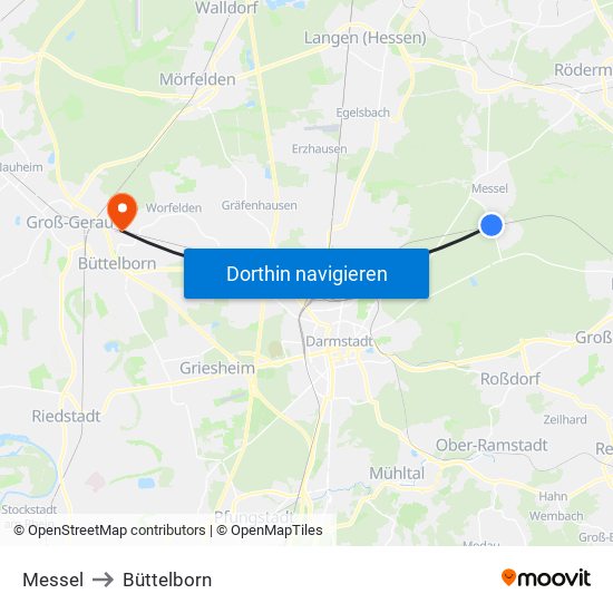 Messel to Büttelborn map