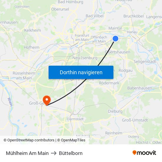 Mühlheim Am Main to Büttelborn map