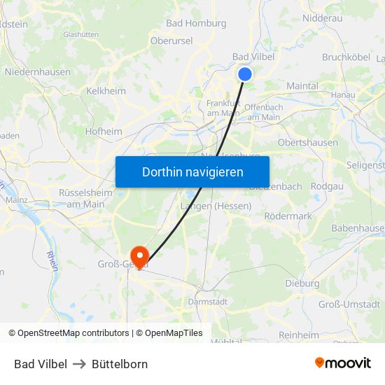 Bad Vilbel to Büttelborn map