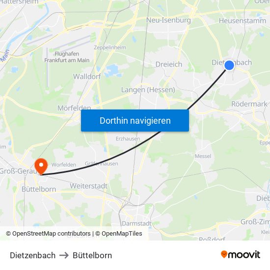 Dietzenbach to Büttelborn map