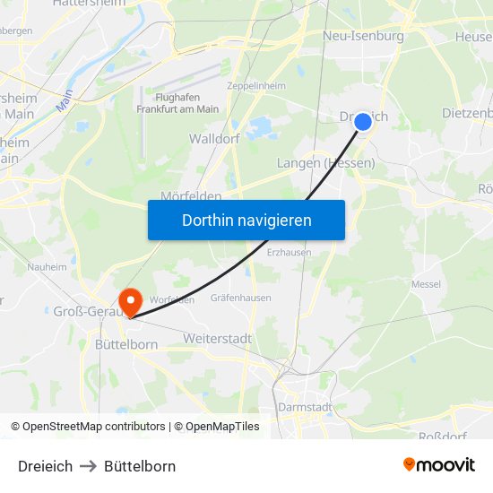 Dreieich to Büttelborn map