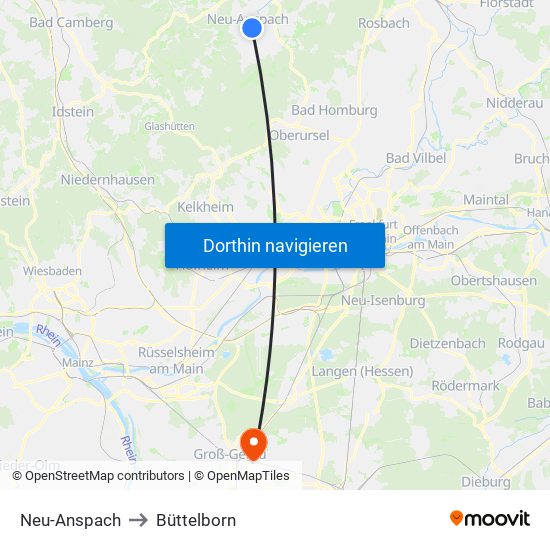 Neu-Anspach to Büttelborn map