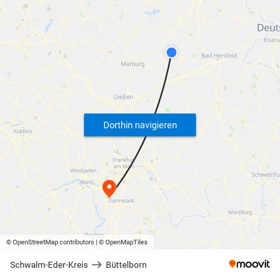 Schwalm-Eder-Kreis to Büttelborn map