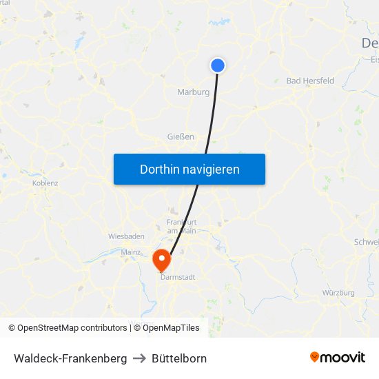 Waldeck-Frankenberg to Büttelborn map