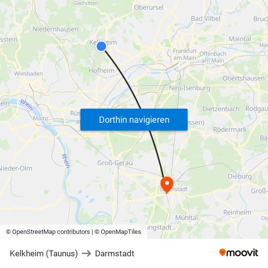 Kelkheim (Taunus) to Darmstadt map