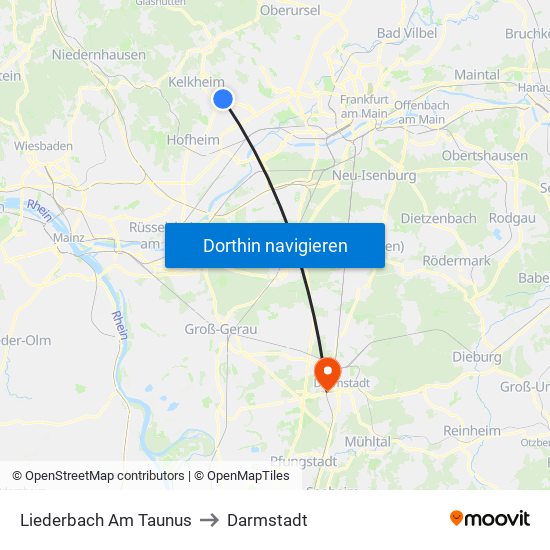Liederbach Am Taunus to Darmstadt map
