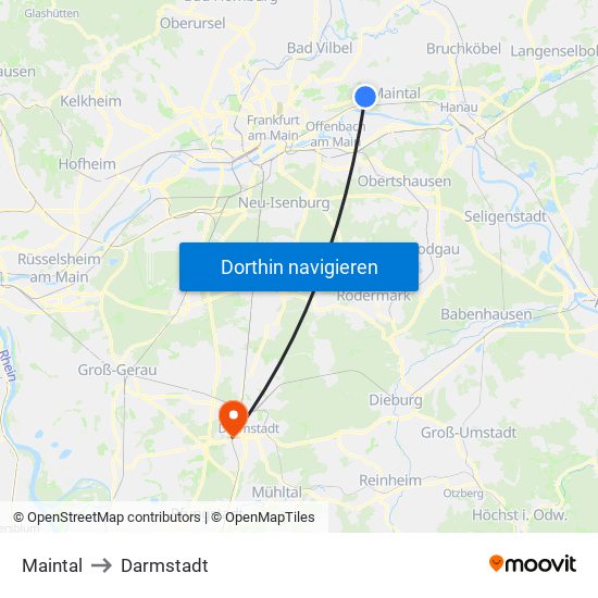 Maintal to Darmstadt map