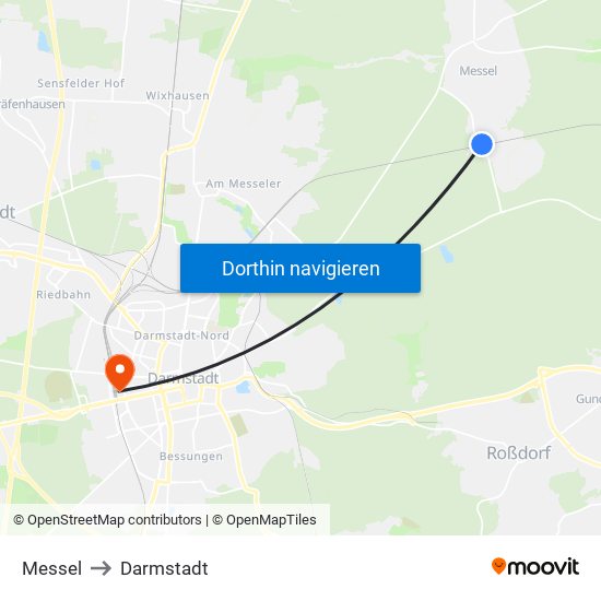 Messel to Darmstadt map