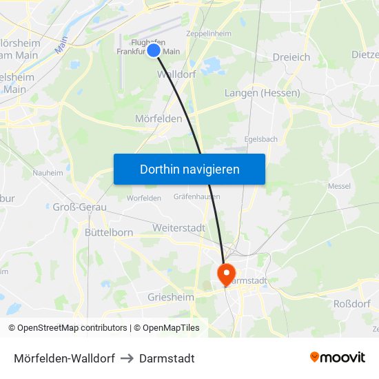 Mörfelden-Walldorf to Darmstadt map