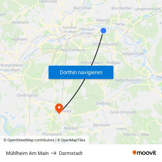 Mühlheim Am Main to Darmstadt map