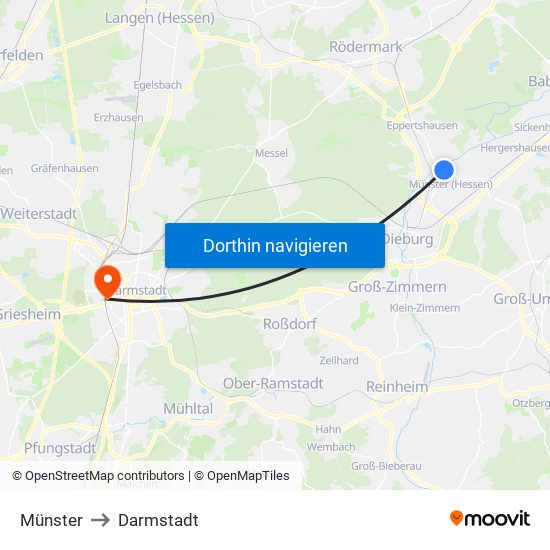 Münster to Darmstadt map