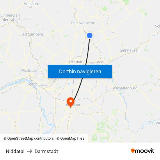 Niddatal to Darmstadt map