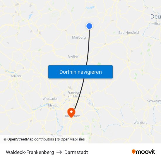 Waldeck-Frankenberg to Darmstadt map