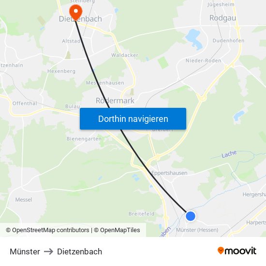 Münster to Dietzenbach map