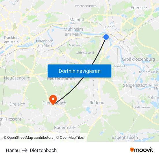 Hanau to Dietzenbach map