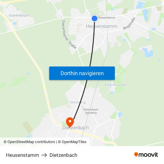 Heusenstamm to Dietzenbach map