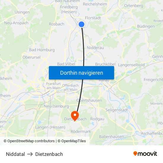 Niddatal to Dietzenbach map