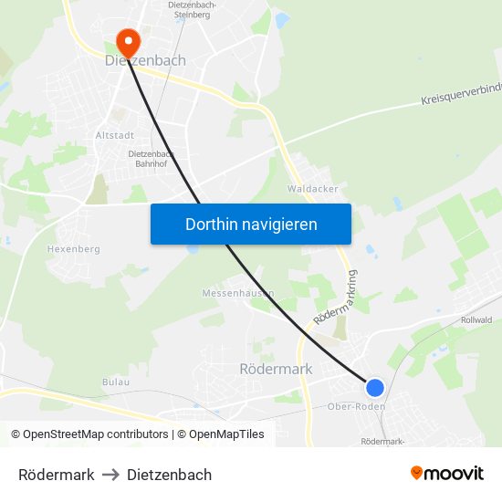 Rödermark to Dietzenbach map