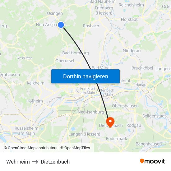 Wehrheim to Dietzenbach map