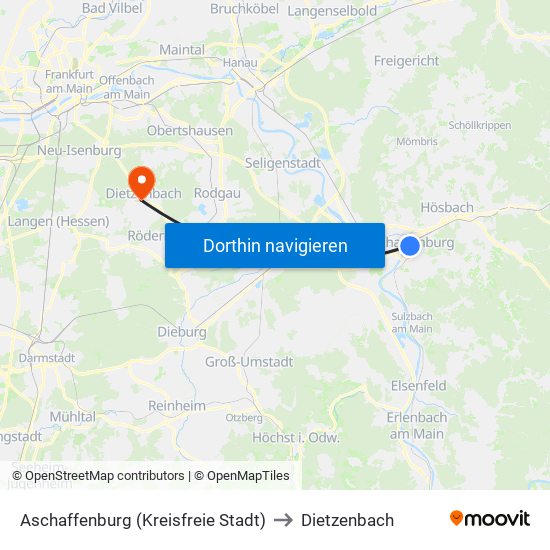 Aschaffenburg (Kreisfreie Stadt) to Dietzenbach map