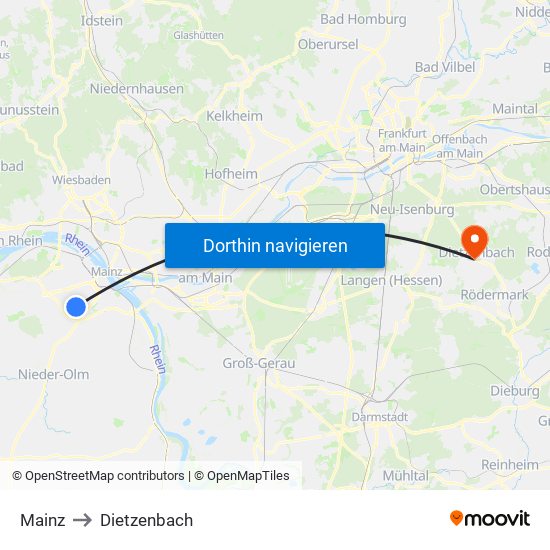 Mainz to Dietzenbach map