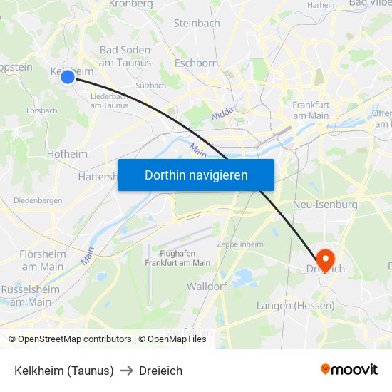 Kelkheim (Taunus) to Dreieich map