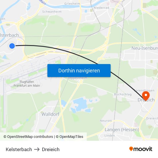 Kelsterbach to Dreieich map