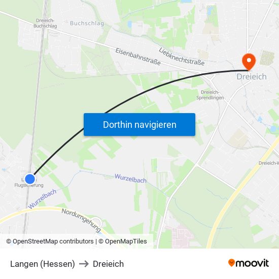 Langen (Hessen) to Dreieich map