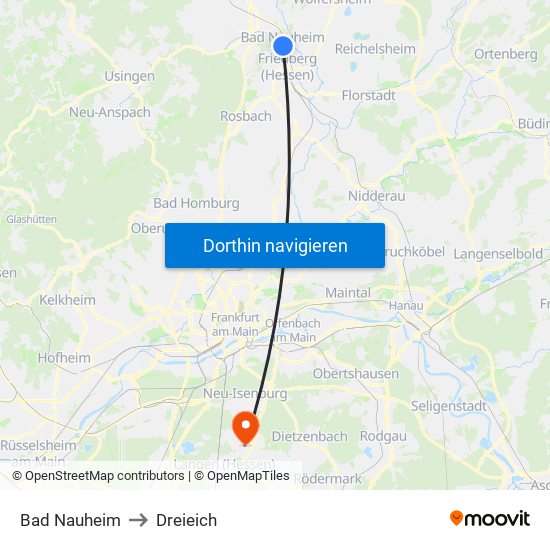 Bad Nauheim to Dreieich map