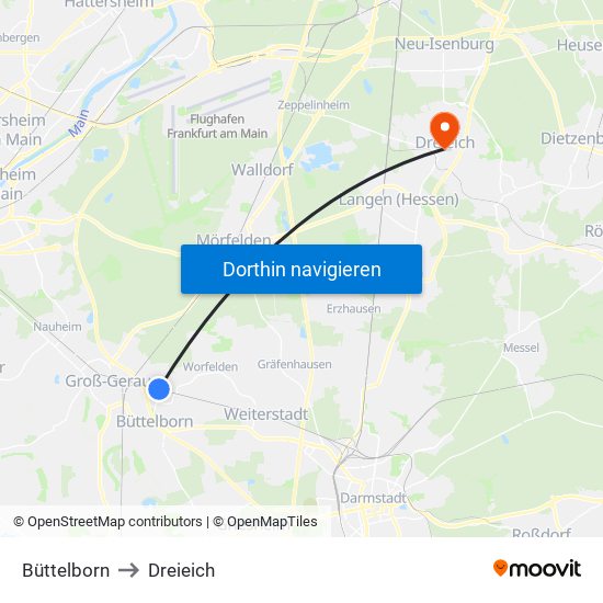 Büttelborn to Dreieich map