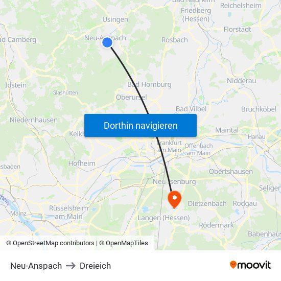 Neu-Anspach to Dreieich map