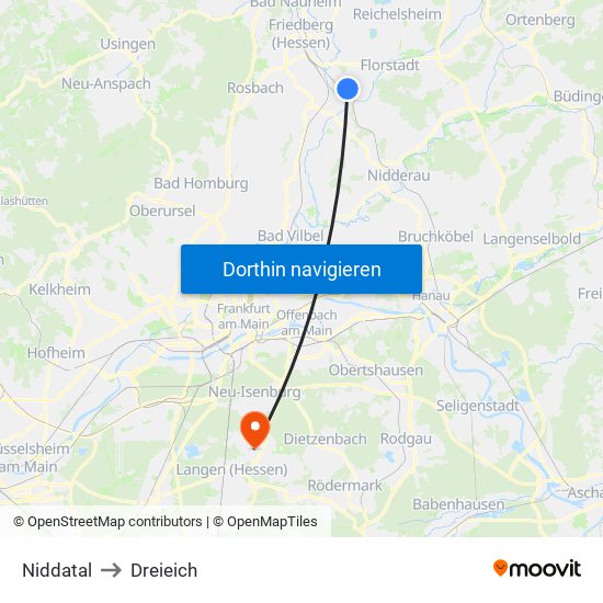 Niddatal to Dreieich map