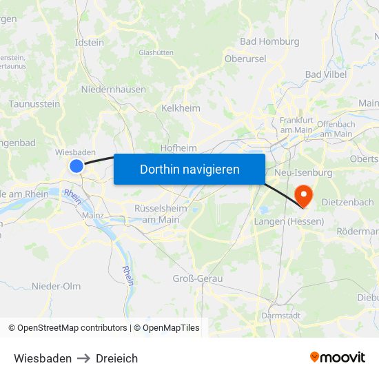 Wiesbaden to Dreieich map