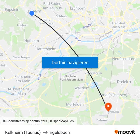 Kelkheim (Taunus) to Egelsbach map