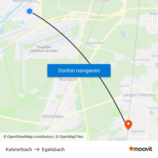 Kelsterbach to Egelsbach map