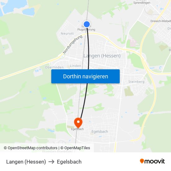 Langen (Hessen) to Egelsbach map