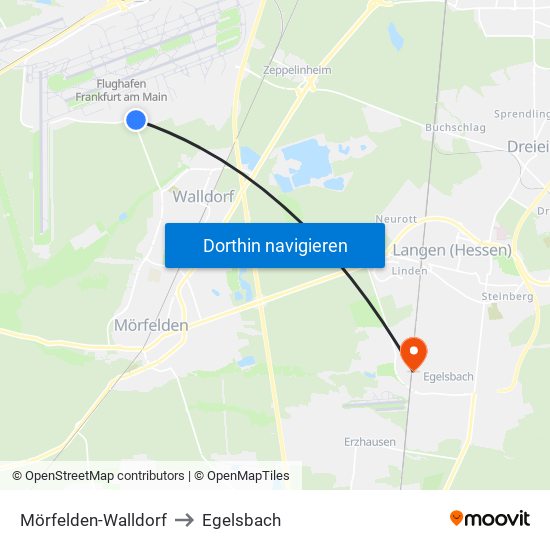 Mörfelden-Walldorf to Egelsbach map