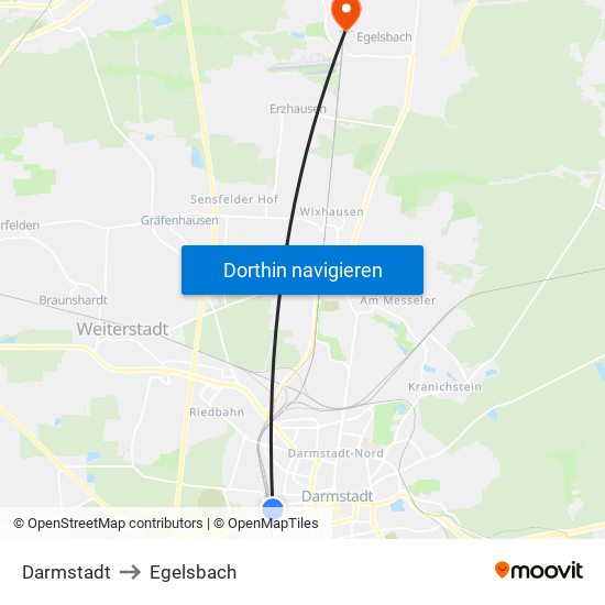 Darmstadt to Egelsbach map