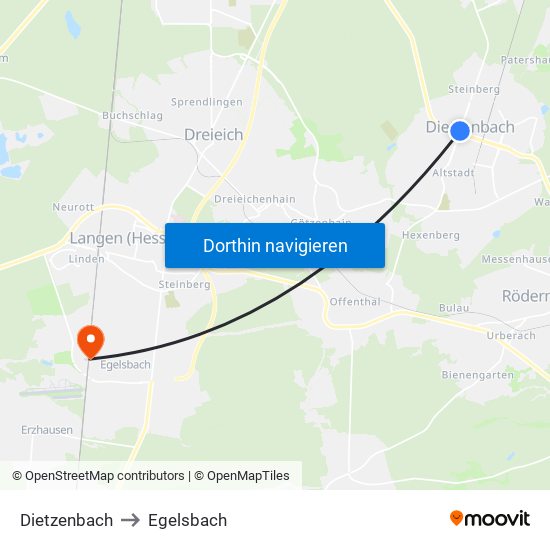 Dietzenbach to Egelsbach map