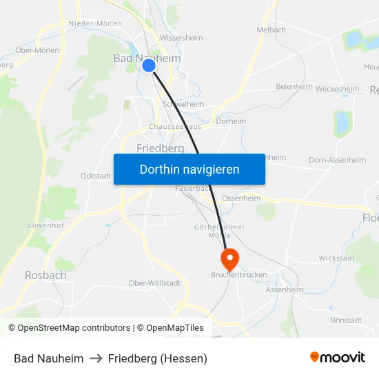 Bad Nauheim to Friedberg (Hessen) map