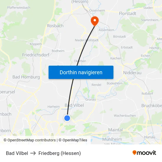 Bad Vilbel to Friedberg (Hessen) map