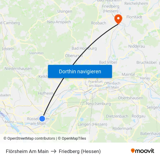 Flörsheim Am Main to Friedberg (Hessen) map