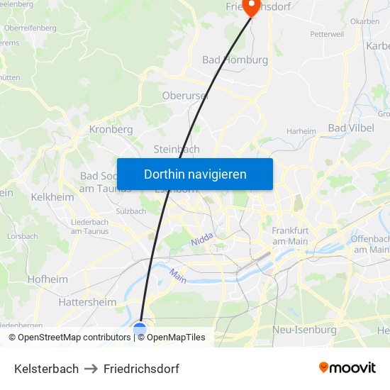 Kelsterbach to Friedrichsdorf map